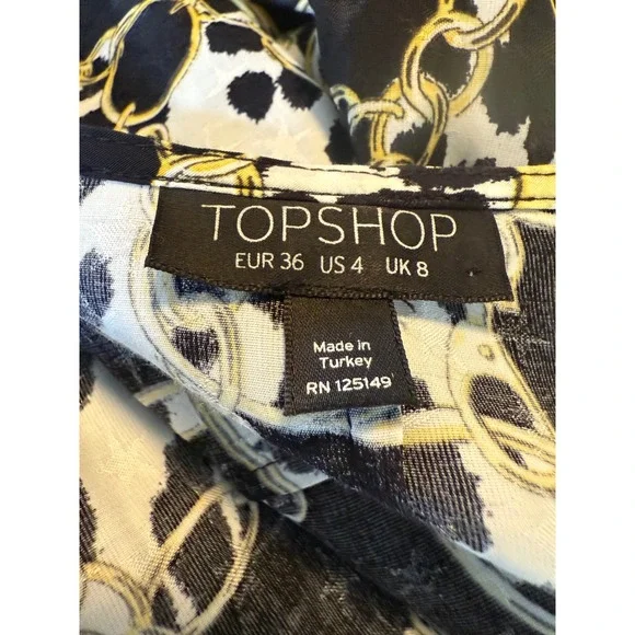 TOP SHOP Black White Gold Chain Print Wrap Maxi Dress Puff Sleeve hearts stars 4 - Picture 5 of 5